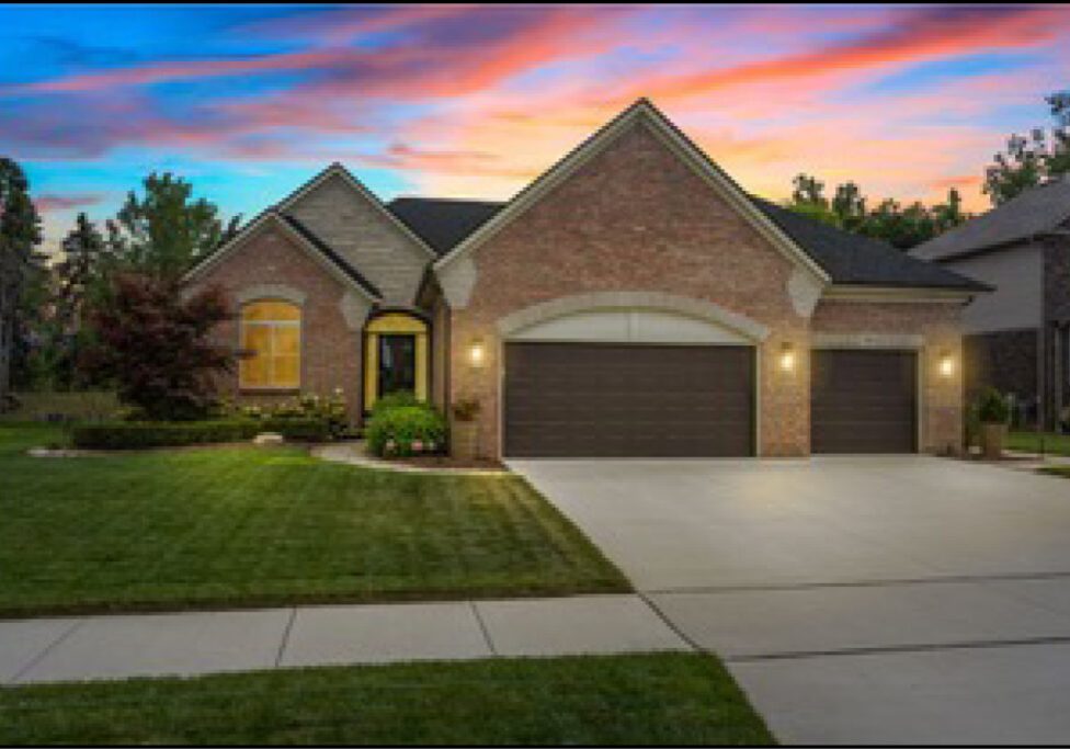House with sunset in background